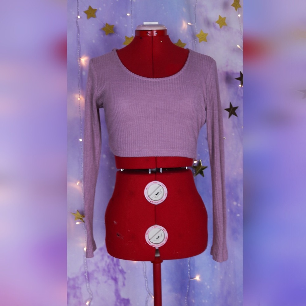 Dusty pink ribbed long sleeved hoodie crop top